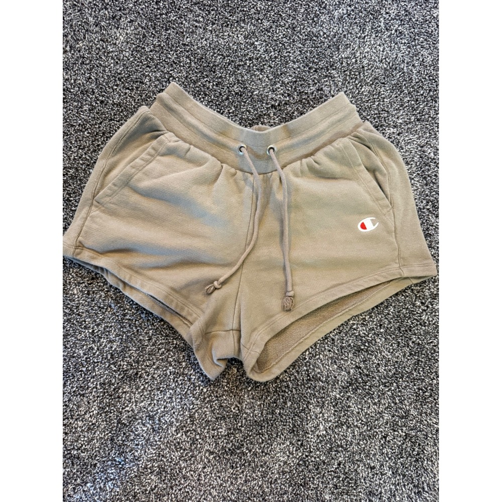 Champion Reverse Weave Sweat Shorts Tan Khaki Fleece Logo Medium M